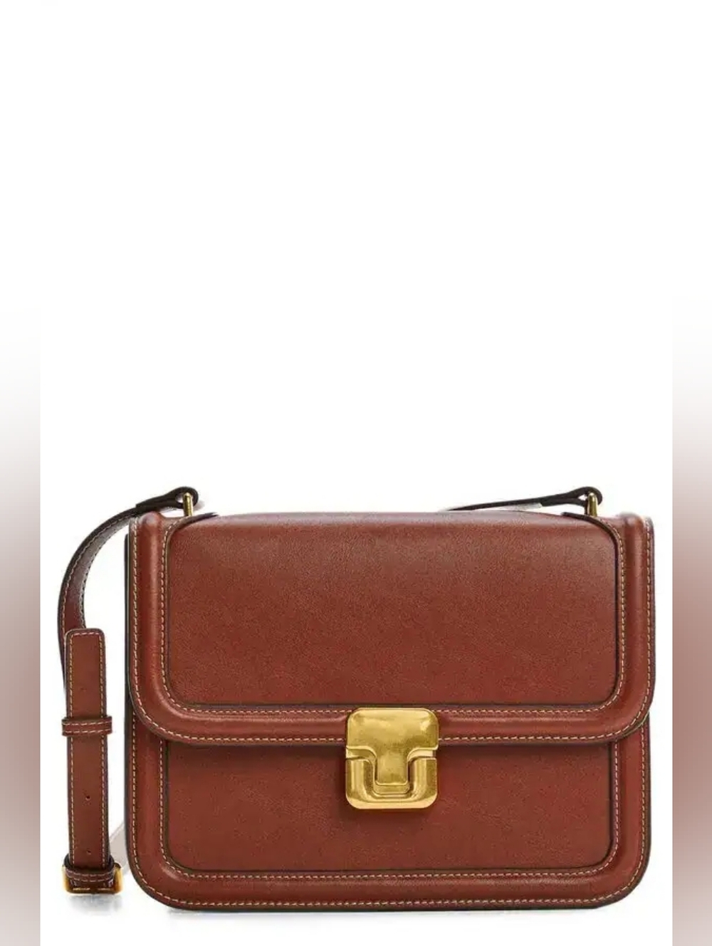 Mango Chestnut Brown Leather Crossbody with Gold Clasp